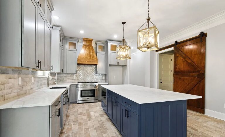 Rustic Modern Kitchen with Navy Island